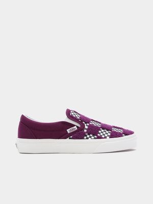 Vans Women's Tufted Check Classic Slip-On Purple Sneaker