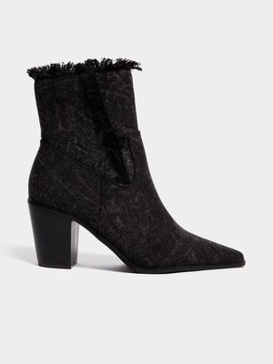 Women's Charcoal Denim Heeled Boots