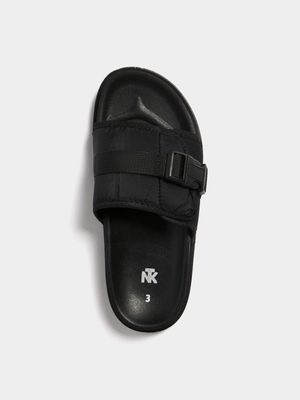 Jet Older Boys Black Nylon Buckle Mule Slides