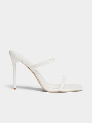 Women's White Double Strap Mule Heel