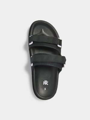 Jet Older Boys Black Double Buckle Slides