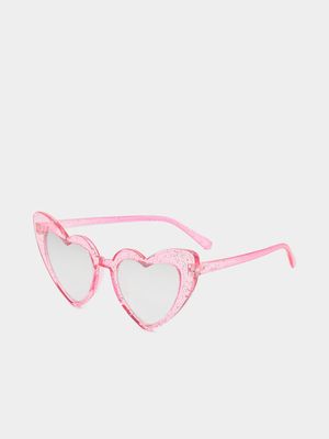 Girl's Pink Glitter Heart Sunglasses