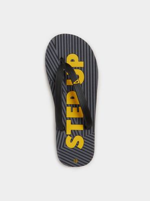 Men's Sneaker Factory Stripe Printed Step Up Black/Yellow Flip Flop