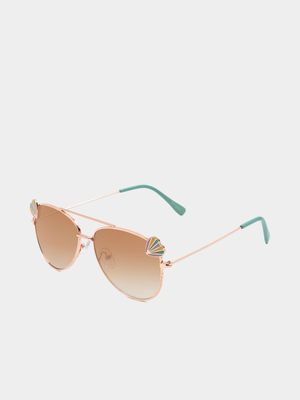 Girl's Gold Shell Aviator Sunglasses