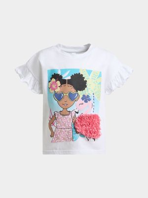 Younger Girl's White 3D Graphic Print T-Shirt