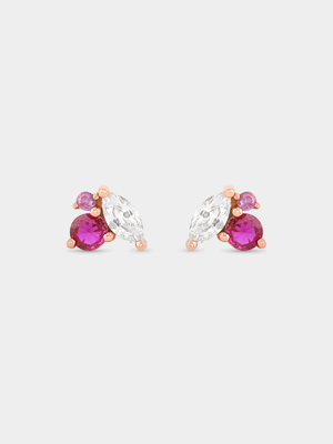 Rose Gold Plated Sterling Silver Pink & White Cubic Zirconia Stud Earrings