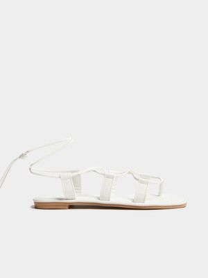 Women's White Strappy Tie Up Sandal