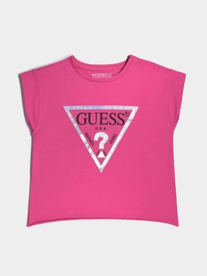 Older Girl's Guess Pink Cropped Core T-shirt