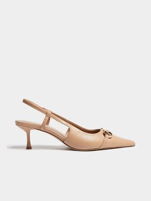 Chain Detail Kitten Heel Slingback Courts