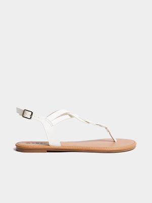 Women's White Plaited Sandals