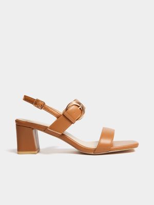 Women's Tan Double Strap Block Heels