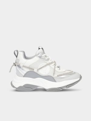 Women's Steve Madden White & Grey Motocross Athletic Sneakers