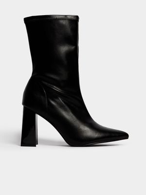 Women's Black PU Block Heel Boot