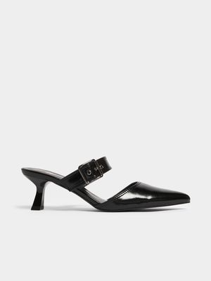 Jet Women's Black Buckle Kitten Heels