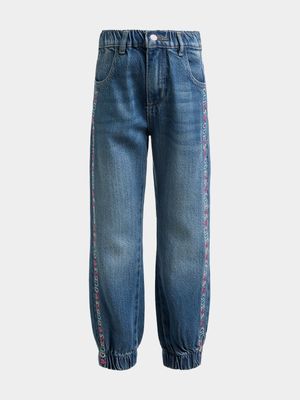 Girl's Guess Blue Denim Embroider Jogger Pants