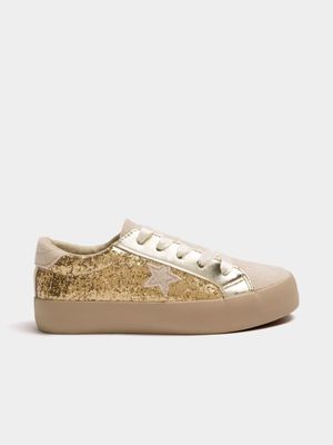 Jet Older Girls Nude/Gold Star Sneakers