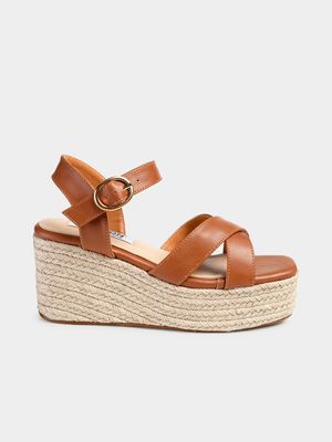 Women's Madison Tan Libby Cross Over Espadrille Wedges