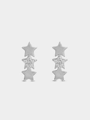 Rhodium Plated Tripple Star Stud Earrings