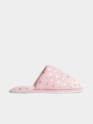 Jet Older Girls Pink Heart Mule Slippers