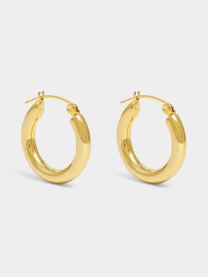 Stainless Steel 18ct Gold Plated Wateproof tube hoop earrings