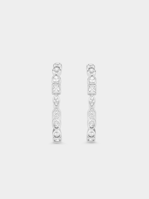 Sterling Silver Cubic Zirconia Multi-Shape Bezel Hoop Earrings