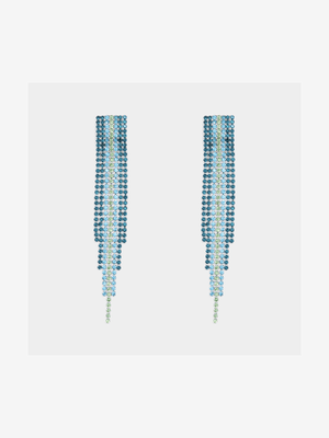 Statement Gems Blues & Greens Tappered Fringe Earr