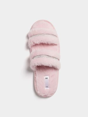 Jet Women's Blush Diamante Doubel Vamp Slippers