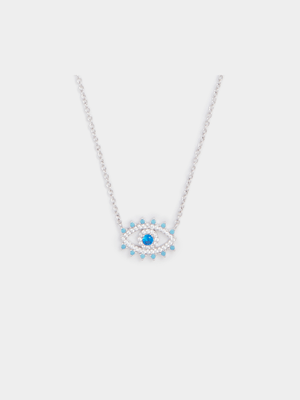 Rhodium Plated Evil Eye Pendant