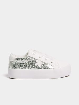 Jet Younger Girls White/Silver Star Sneakers