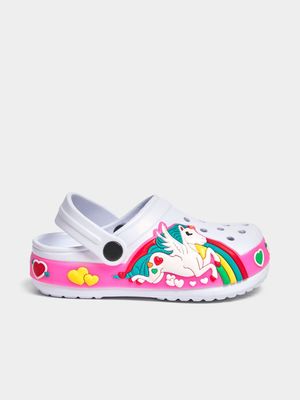 Jet Younger Girls White Unicorn Clogs