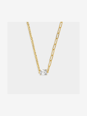 18ct Gold Plated Regtangular CZ Pendant on Chain