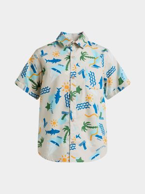 Younger Boy's Natural Sea Print Shirt