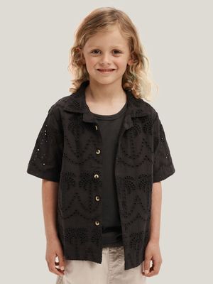 Cotton On Kids Boy Black Cabana Shorts Sleeve Shirt