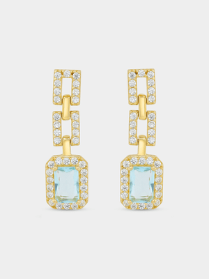 Gold Plated Sterling Silver Aquamarine Cubic Zirconia Chain Link Drop Earrings