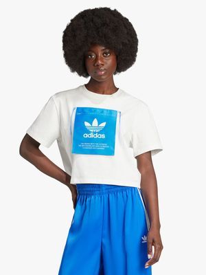 adidas Originals Women's KSENIASCHNAIDER Graphic Cropped Whiite T-shirt