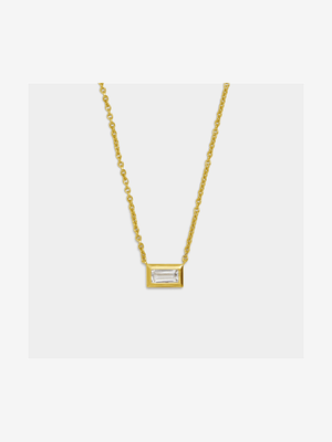 18ct Gold Plated Large Emerald Cut Clear CZ Tube on chain