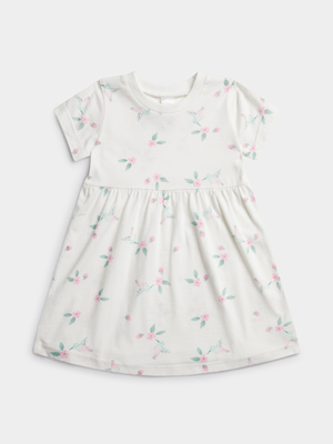 Jet Infant Girls Off White Flowers Baby Doll Dress