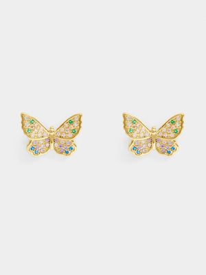 18ct Gold plated Butterfly Studs with Multiple Shaped Colour CZ Detail