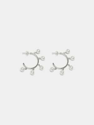 Rhodium Plated Pearl Hoop Earrings