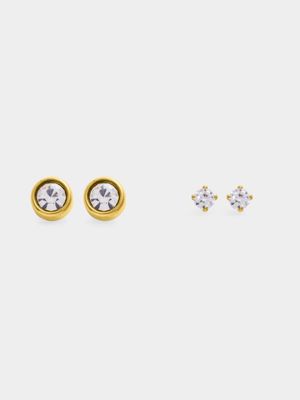 Stainless Steel Gold Plated 2mm & 4mm CZ Stud set