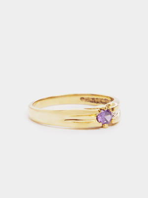 Gold Tone February Birthstone CZ amethyst Pinky Ring