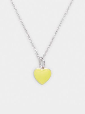 Rhodium Plated Brass Chain with Yellow Enamel Heart Pendant