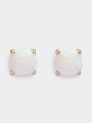 18ct Gold Plated 4 Claw Opal Stud Earrings