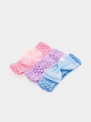 Girl's Pink, Blue & Purple 3-Pack Crochet Headbands