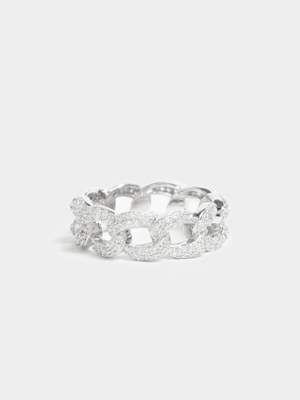 Rhodium Plated Glits Chain Ring