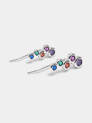 Rhodium Plated Creeper stud with multi colour CZ's Earrings