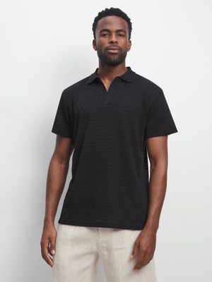 Jet Men's Black Johnny Collar Golf Shirt