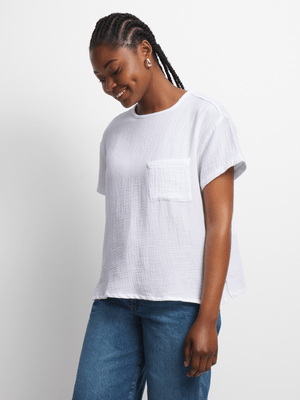 Jet Women's White Cheese Cloth Top