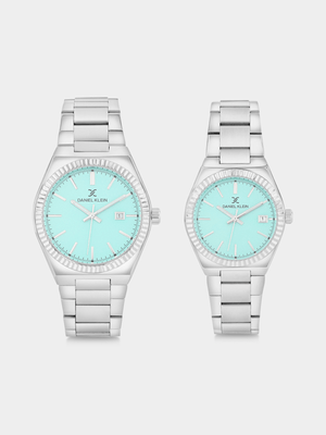 Daniel Klein Silver Plated Light Green Dial Bracelet Watch His & Hers Set