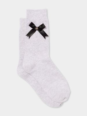 Women's Cotton On Grey Bow Crew Socks